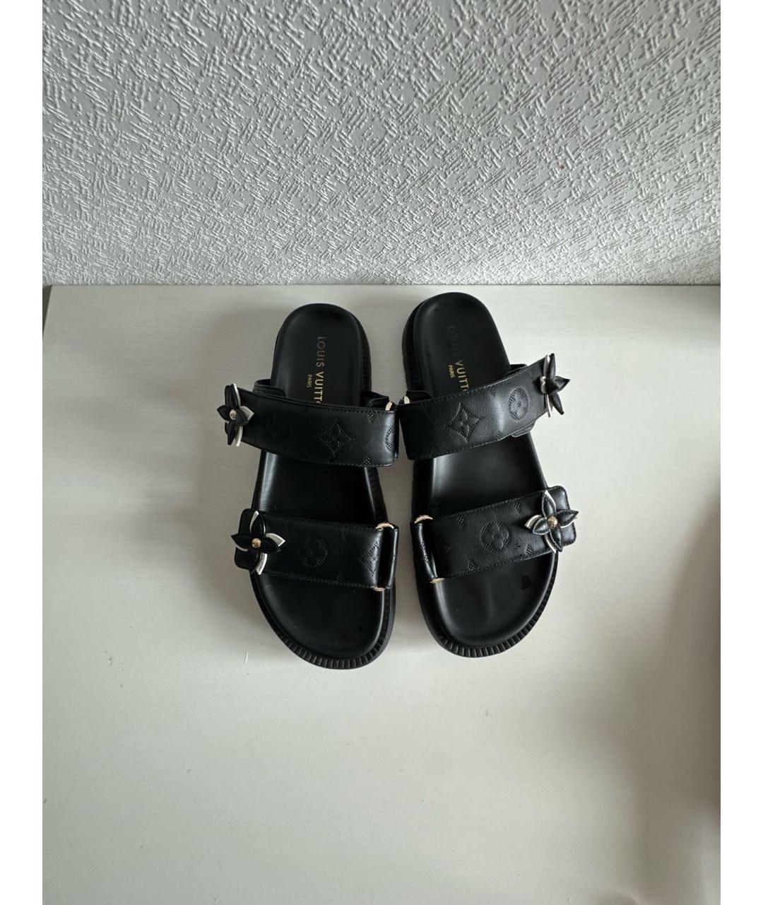 LOUIS VUITTON Черные кожаные сандалии, фото 2
