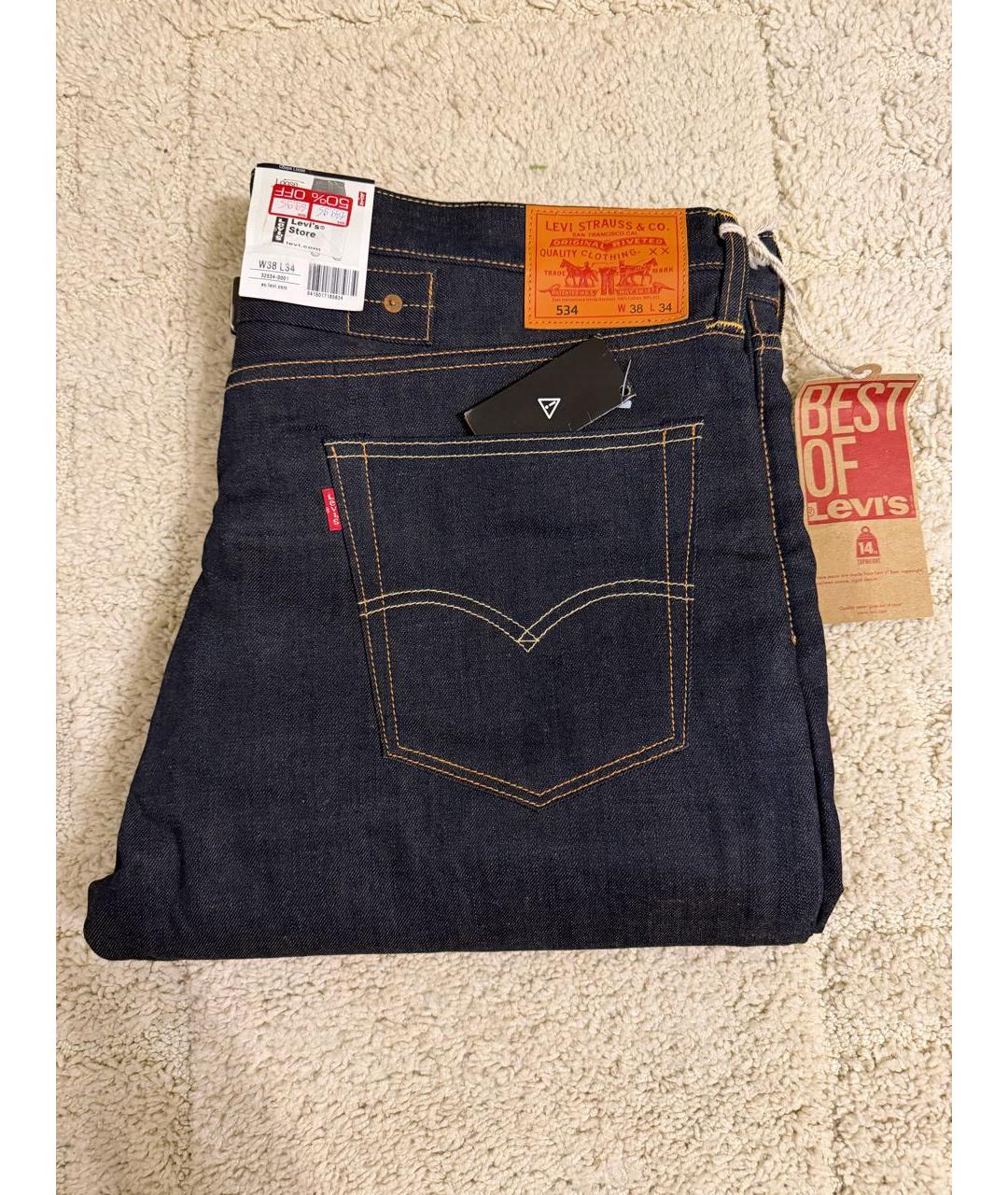 LEVI'S Темно-синие хлопковые прямые джинсы, фото 4