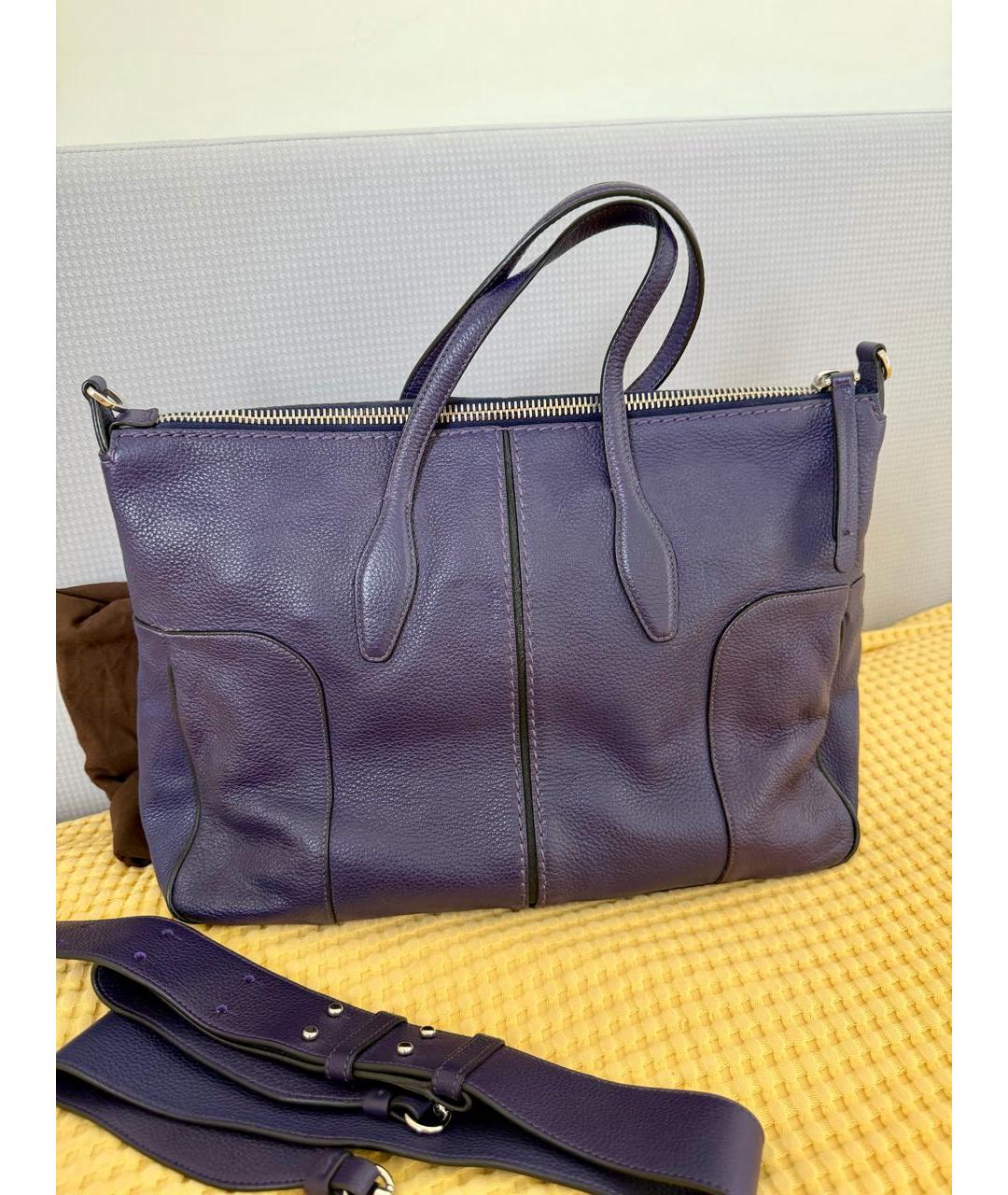 TOD'S Фиолетовая кожаная сумка с короткими ручками, фото 3