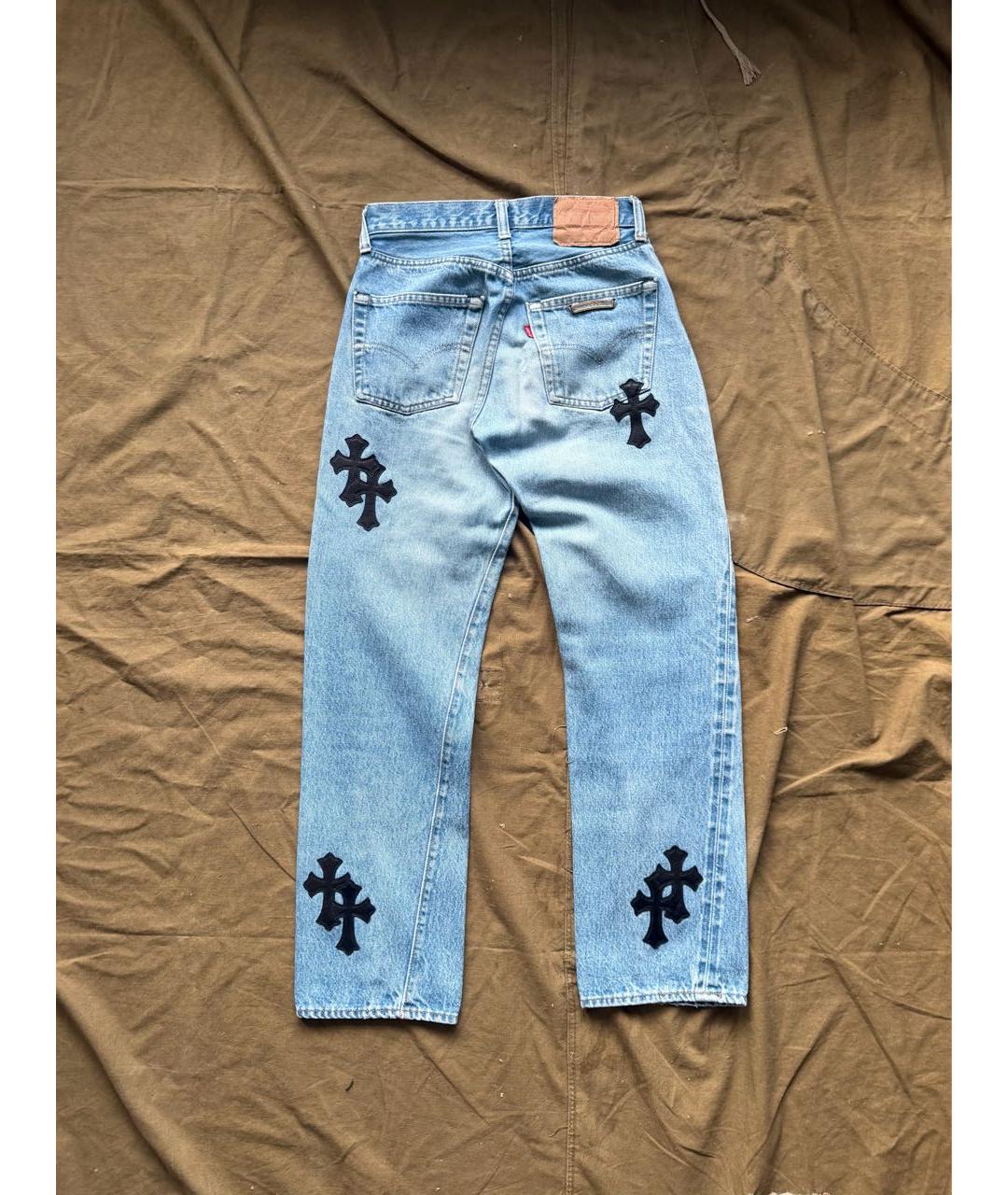 CHROME HEARTS Голубые хлопковые прямые джинсы, фото 2