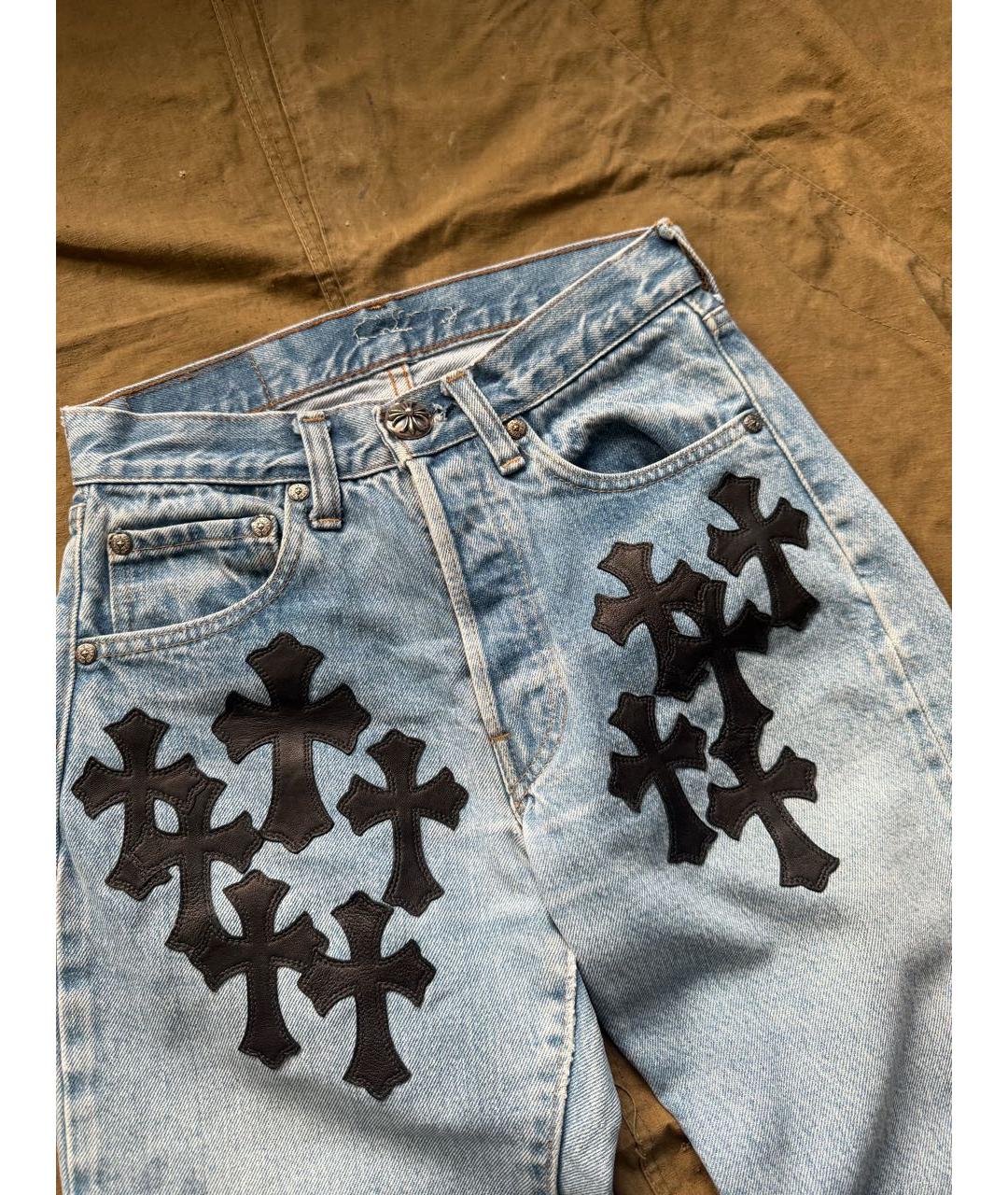 CHROME HEARTS Голубые хлопковые прямые джинсы, фото 3