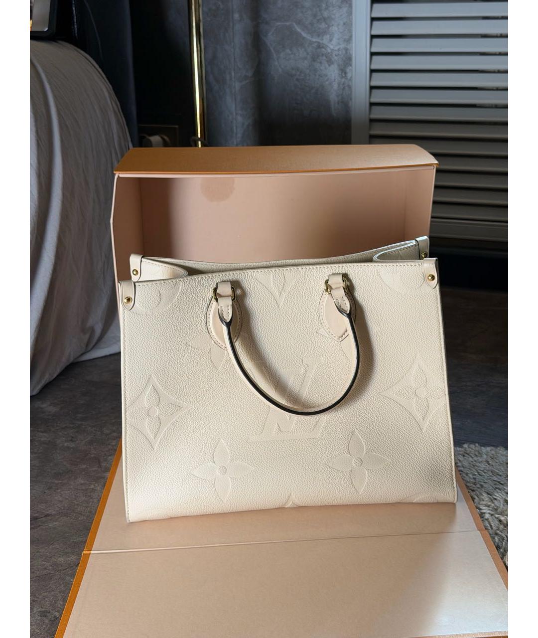 LOUIS VUITTON Бежевая кожаная сумка тоут, фото 3