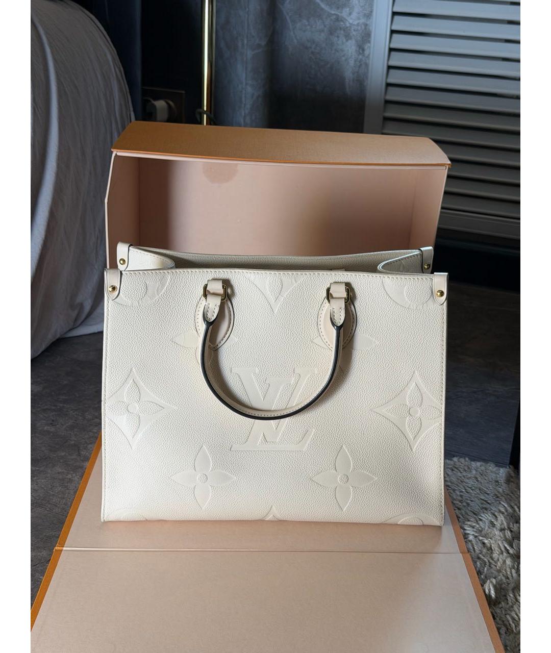 LOUIS VUITTON Бежевая кожаная сумка тоут, фото 5