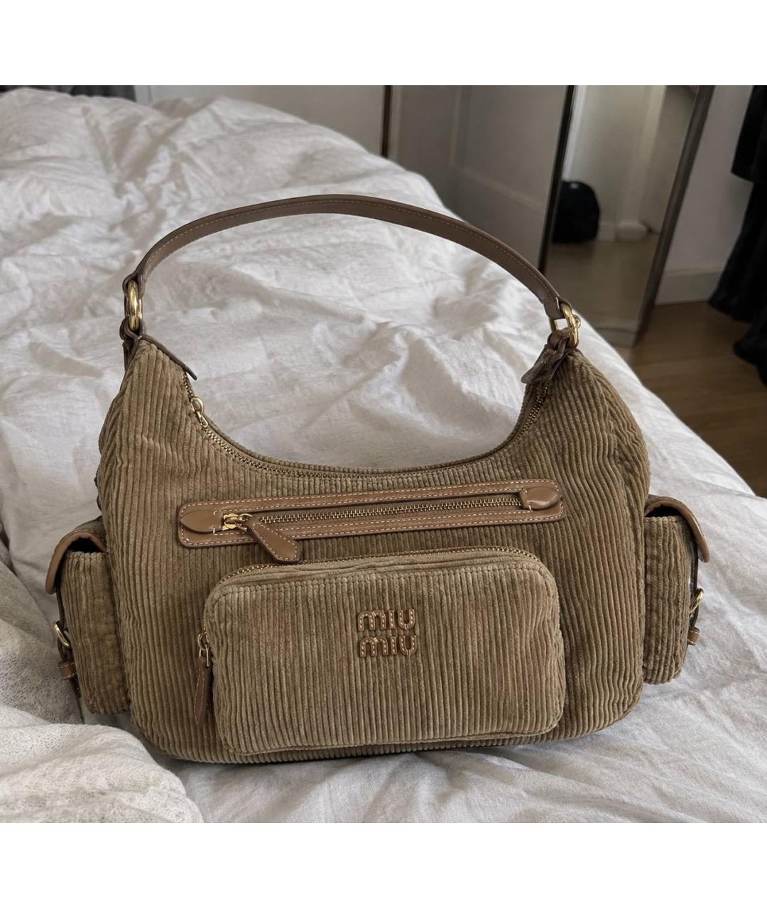 MIU MIU Бежевая тканевая сумка с короткими ручками, фото 6