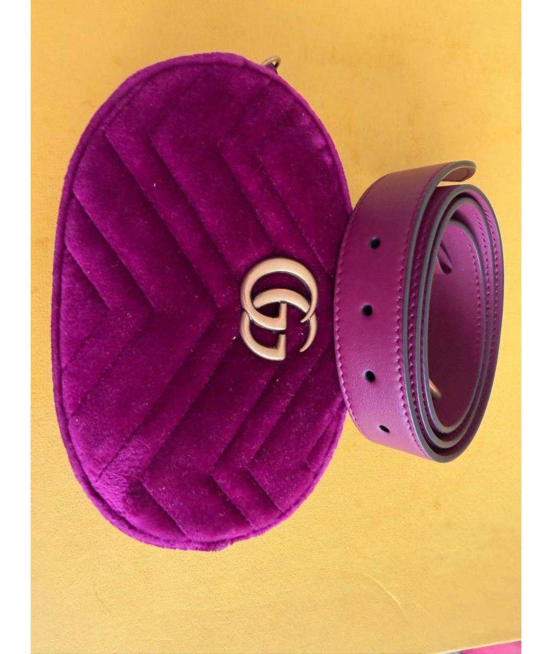 GUCCI Фуксия бархатная поясная сумка, фото 2