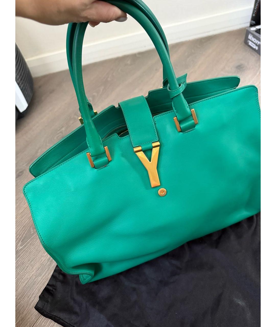 SAINT LAURENT Зеленая кожаная сумка с короткими ручками, фото 5