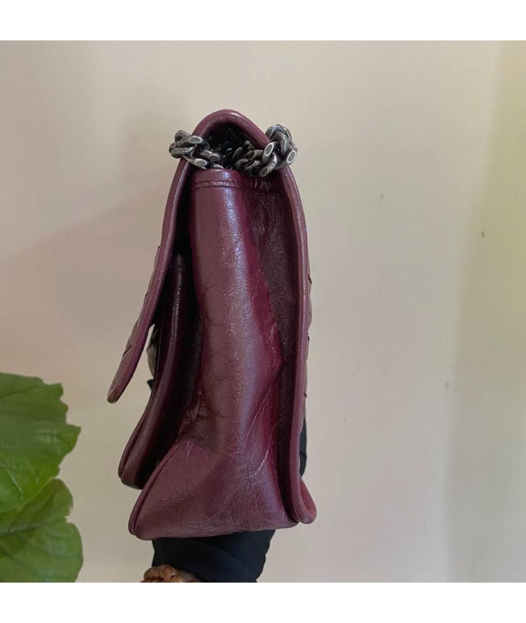 SAINT LAURENT Бордовая кожаная сумка через плечо, фото 3