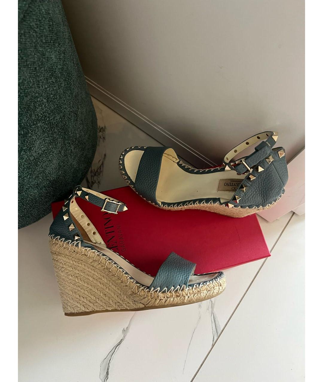 VALENTINO Голубые кожаные босоножки, фото 7