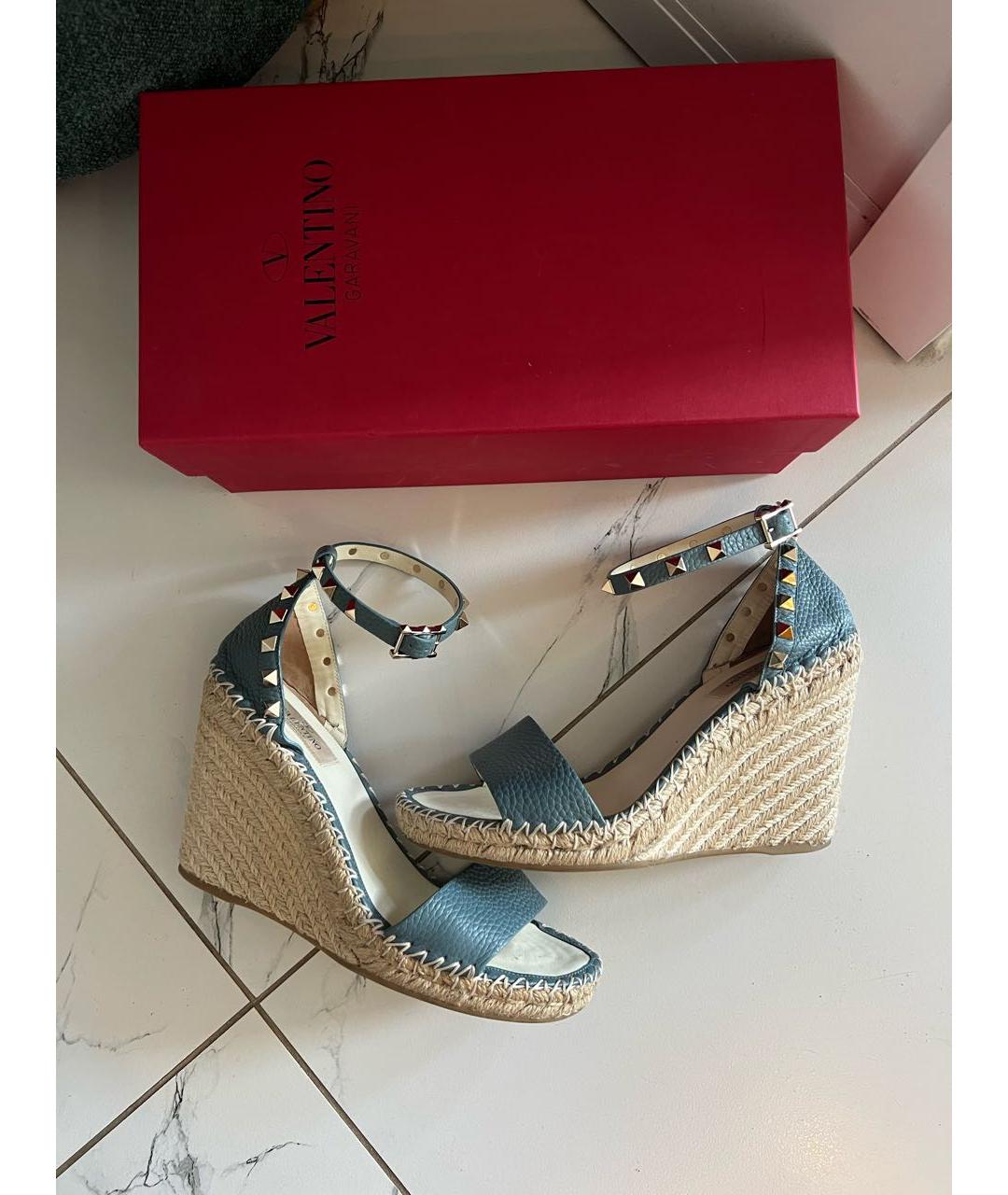 VALENTINO Голубые кожаные босоножки, фото 6