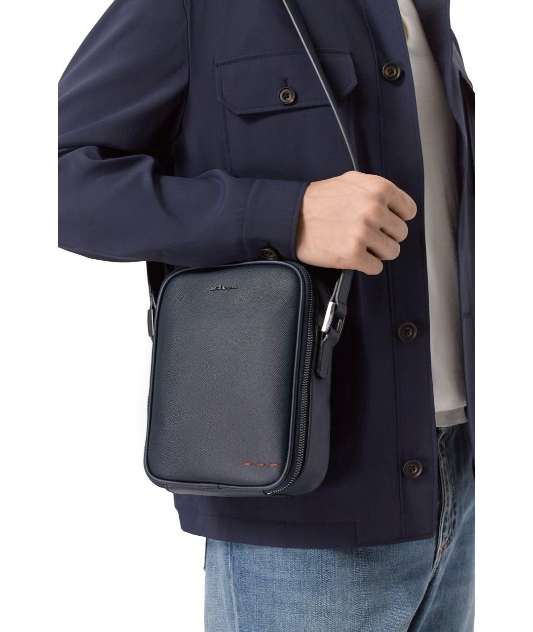 KITON Темно-синяя кожаная сумка на плечо, фото 8