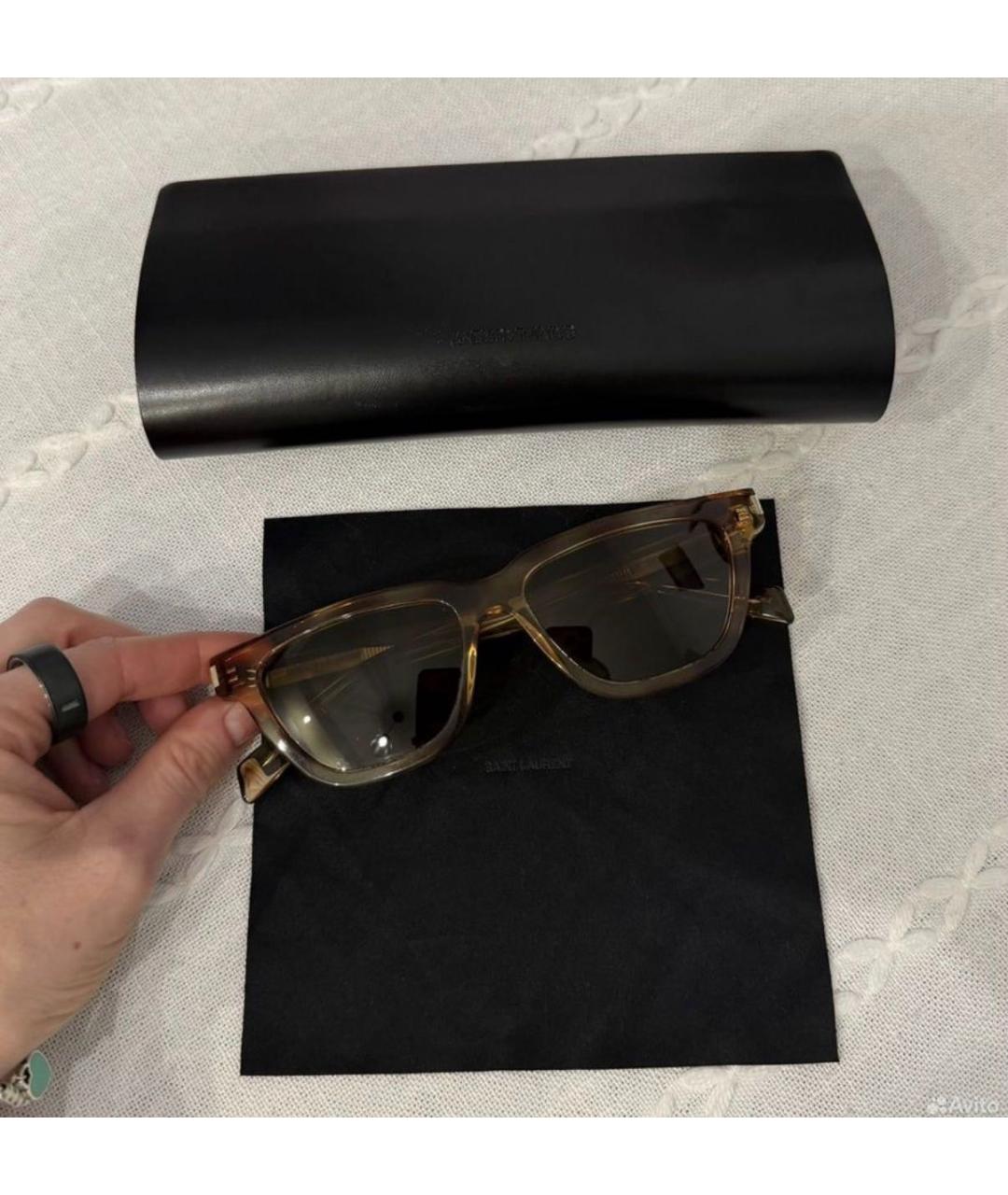 SAINT LAURENT Коричневые пластиковые солнцезащитные очки, фото 5