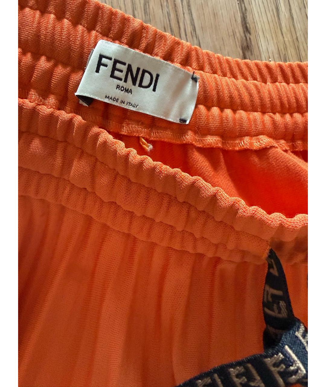 FENDI Оранжевая хлопко-эластановая юбка миди, фото 3
