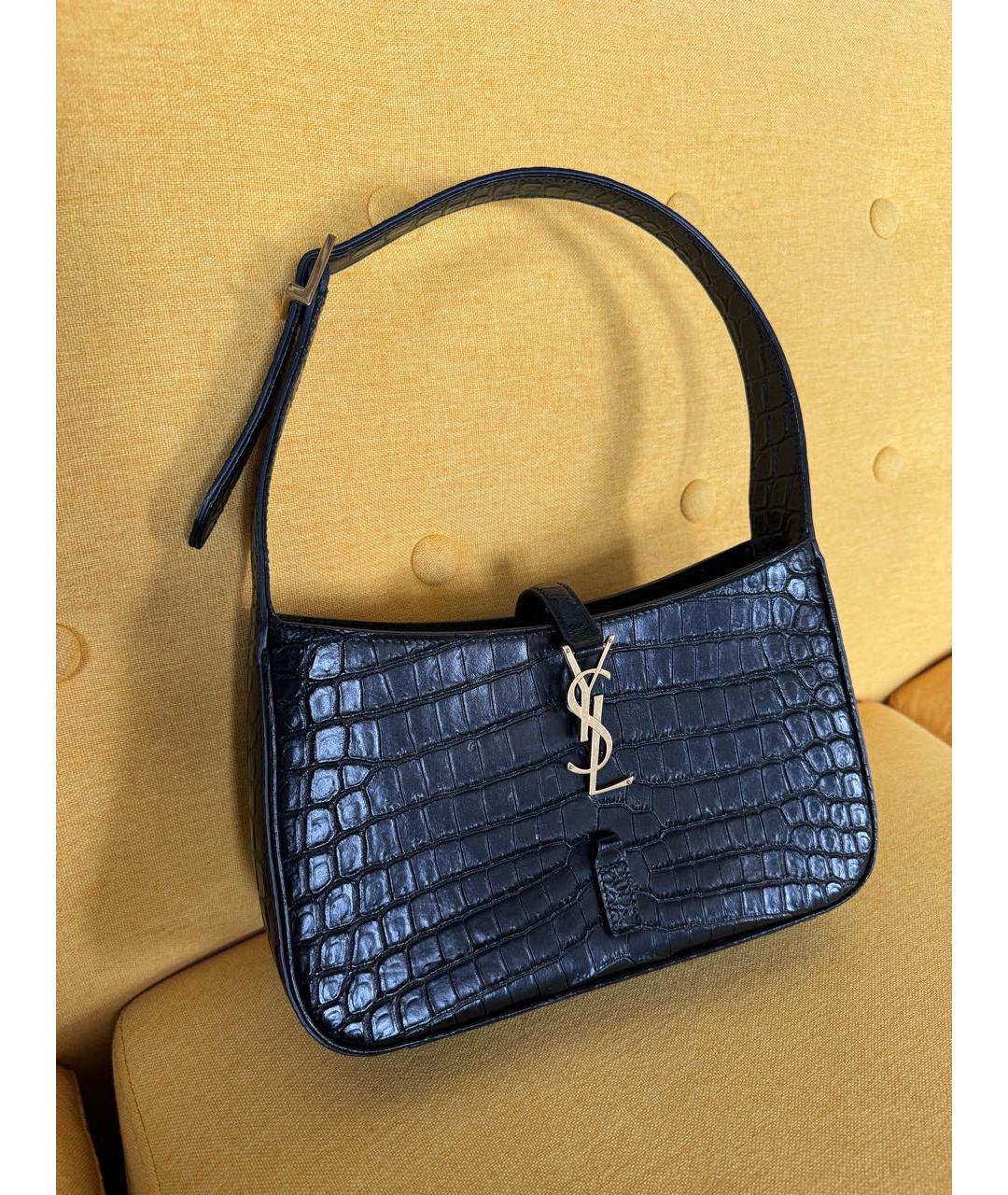 SAINT LAURENT Черная кожаная сумка с короткими ручками, фото 6