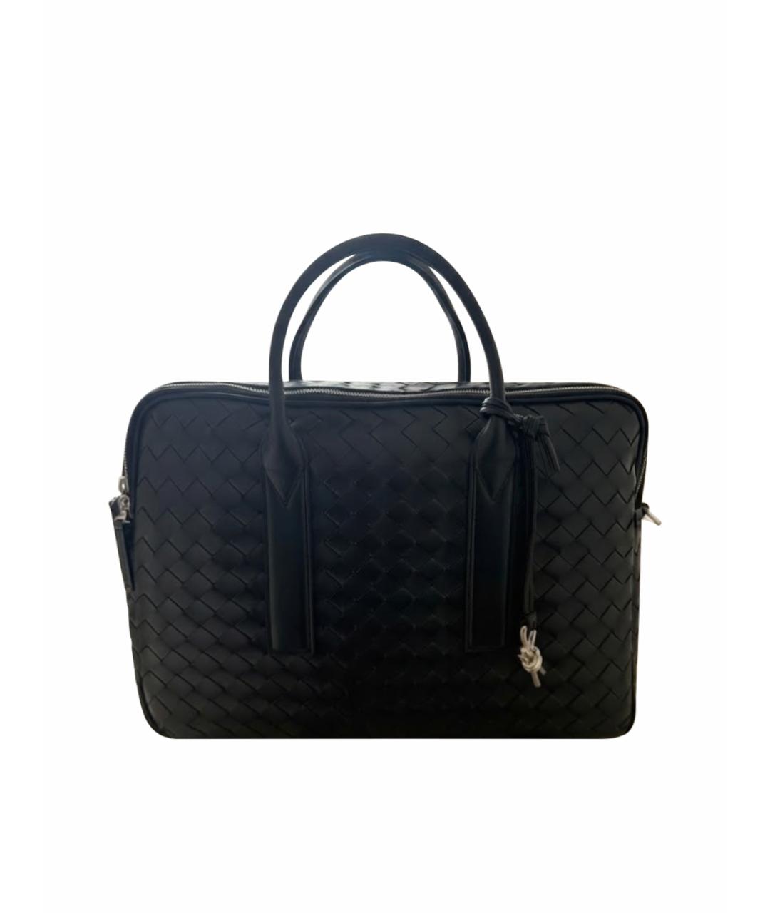 BOTTEGA VENETA Черный кожаный портфель, фото 1