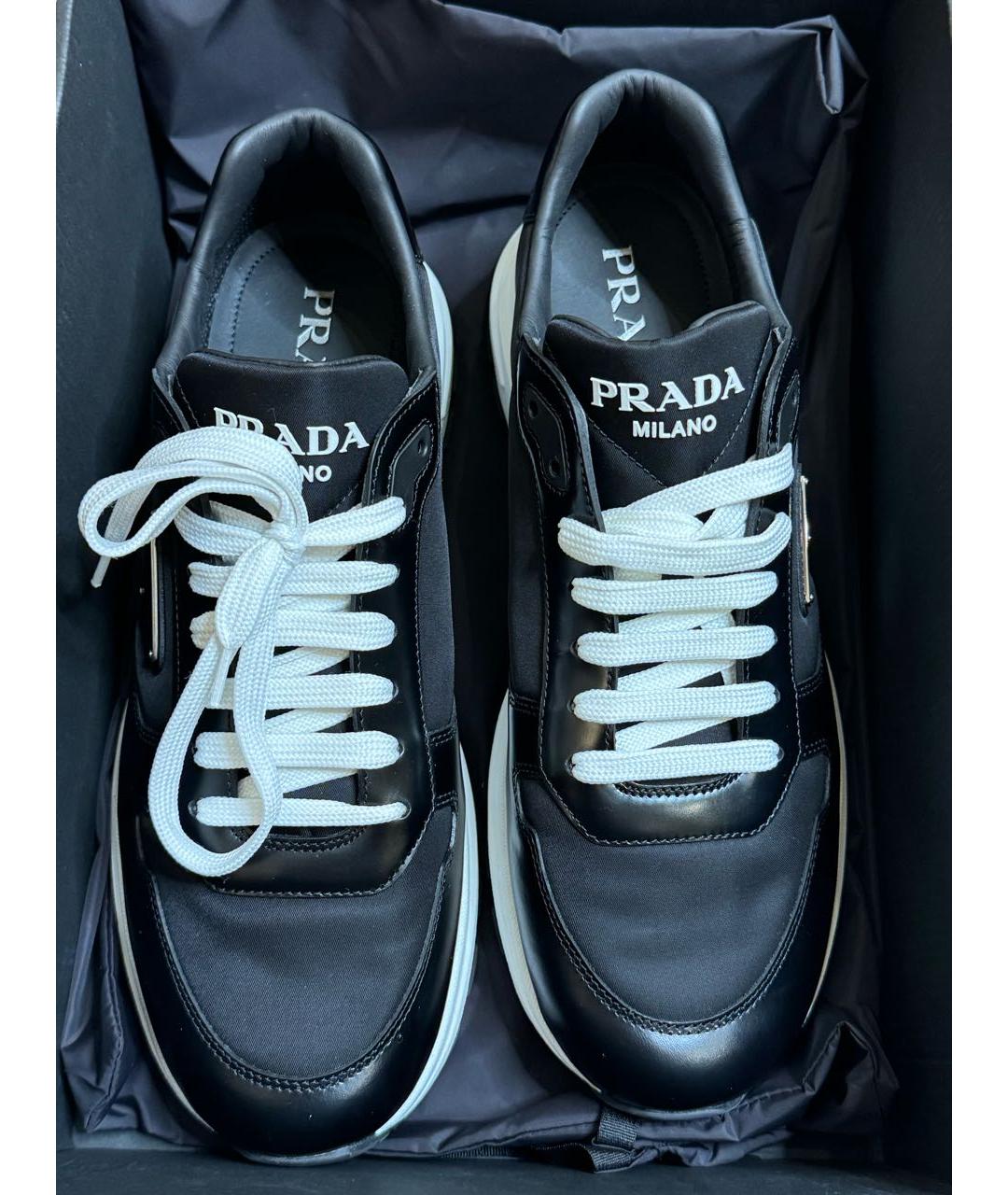 PRADA Черные кожаные низкие кроссовки / кеды, фото 4