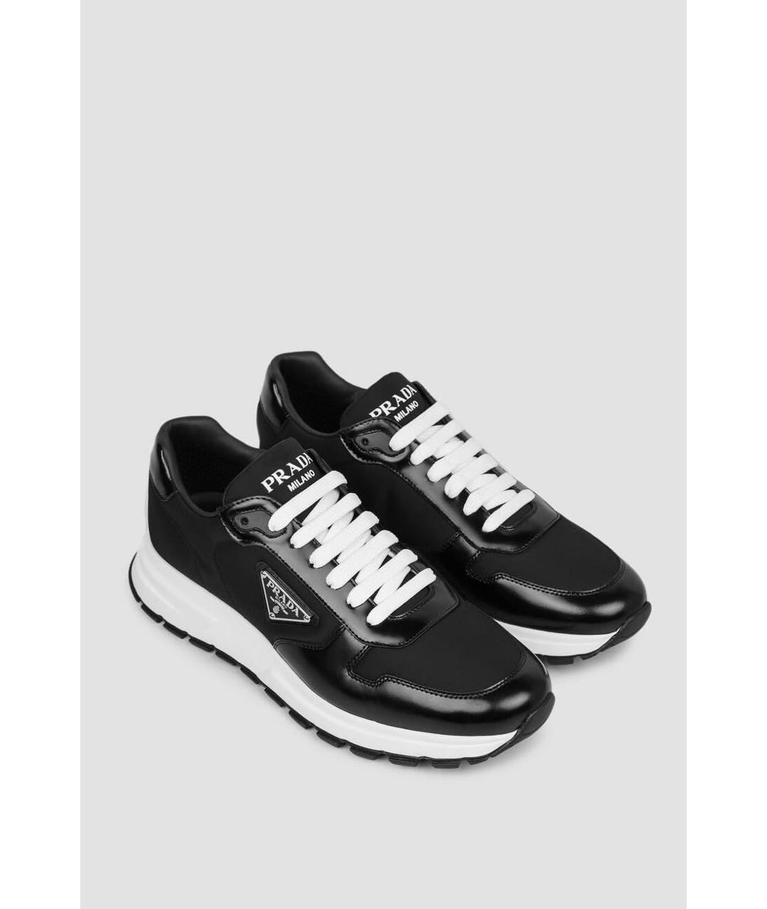 PRADA Черные кожаные низкие кроссовки / кеды, фото 2