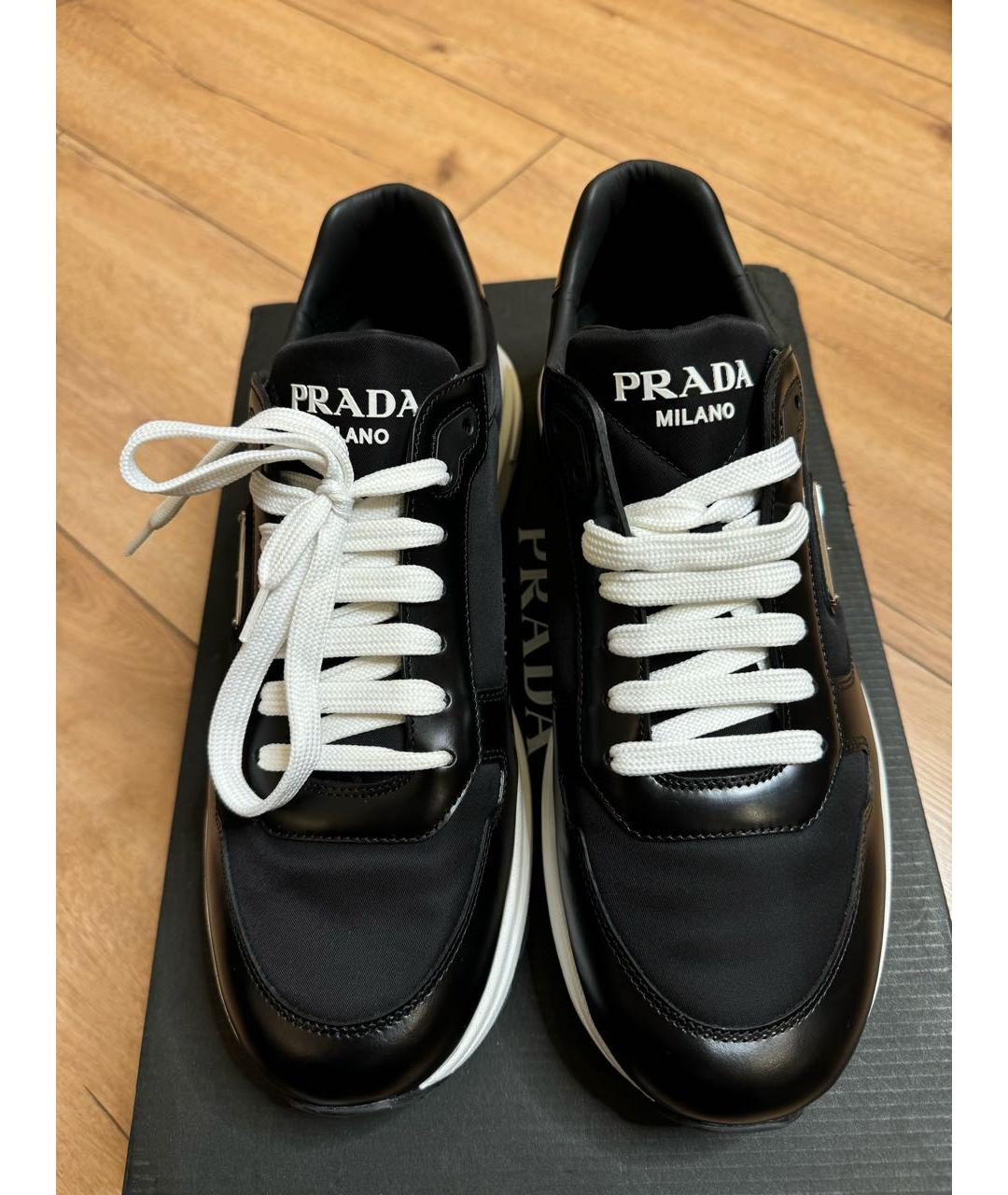 PRADA Черные кожаные низкие кроссовки / кеды, фото 6
