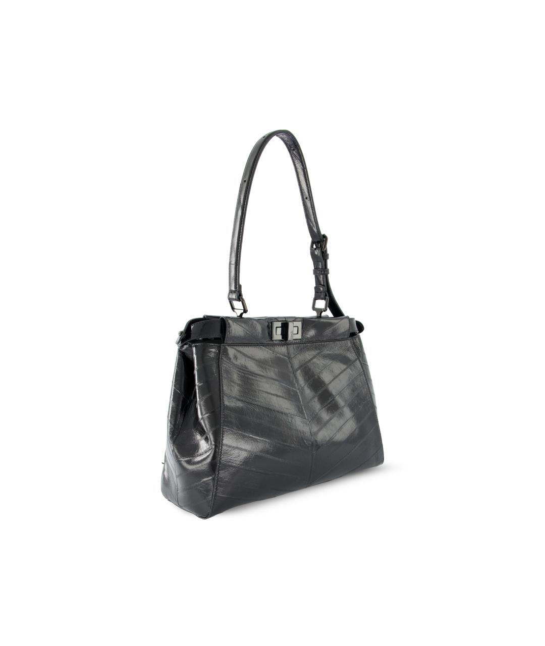 FENDI Черная сумка тоут из экзотической кожи, фото 3