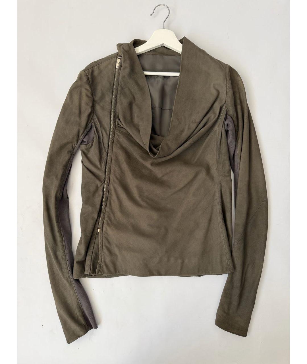 RICK OWENS Хаки кожаная куртка, фото 8