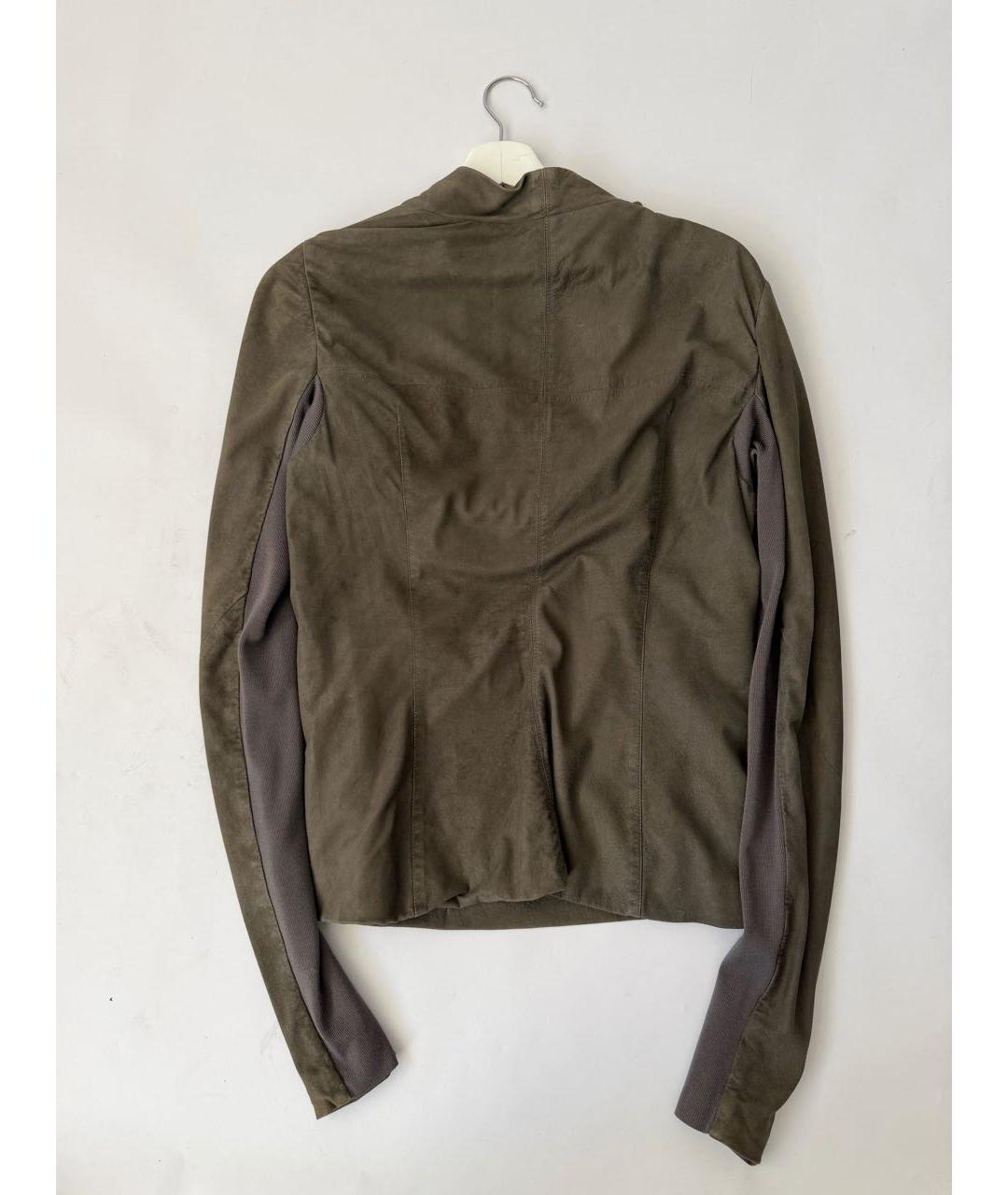 RICK OWENS Хаки кожаная куртка, фото 2
