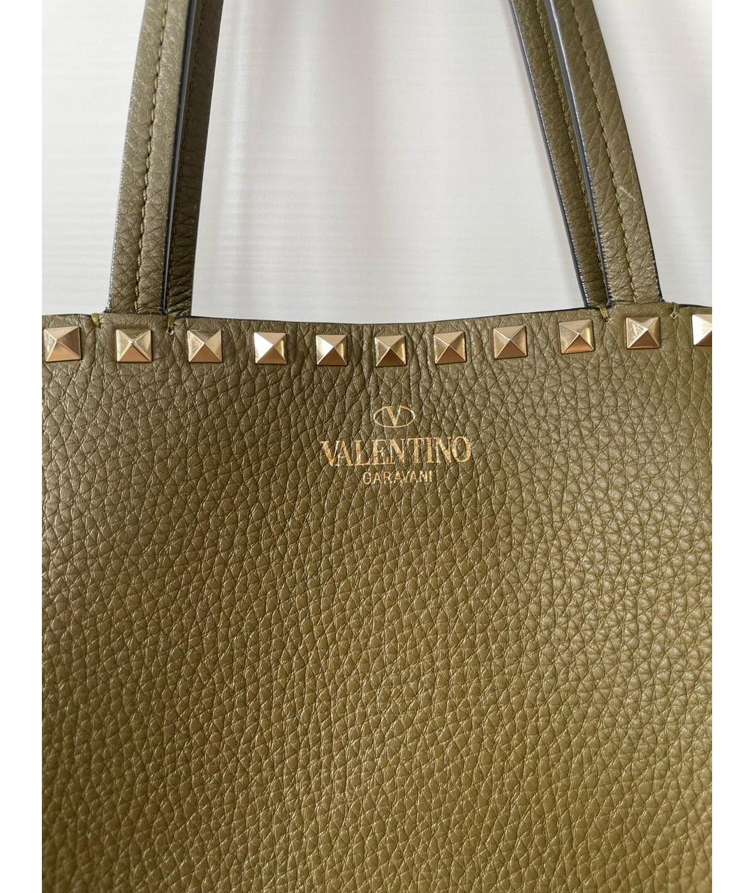 VALENTINO Хаки кожаная сумка тоут, фото 3