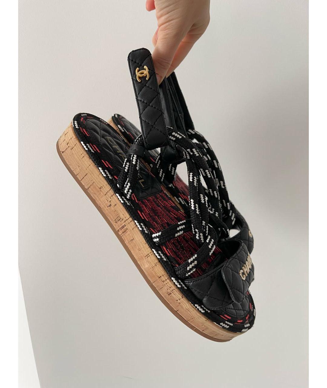 CHANEL PRE-OWNED Черные кожаные сандалии, фото 6