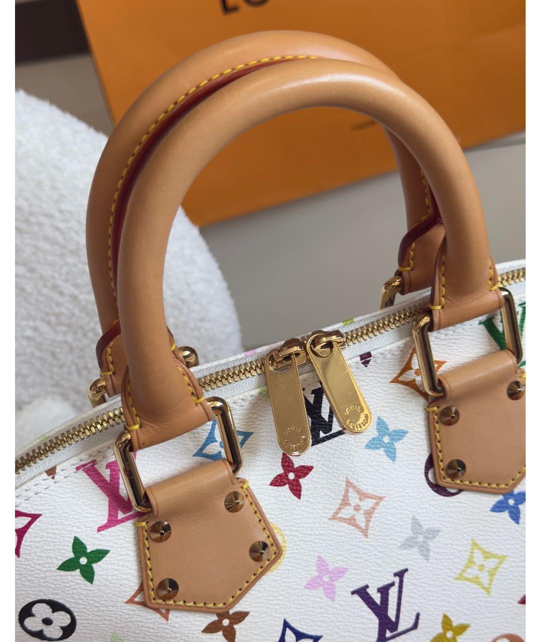 LOUIS VUITTON Белая сумка с короткими ручками из канвы, фото 4