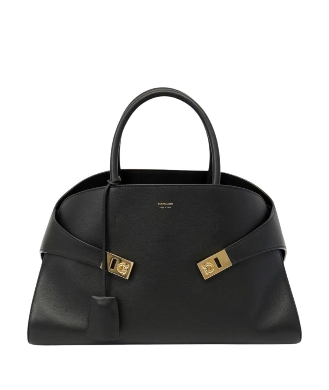 FERRAGAMO Черная кожаная сумка с короткими ручками, фото 1