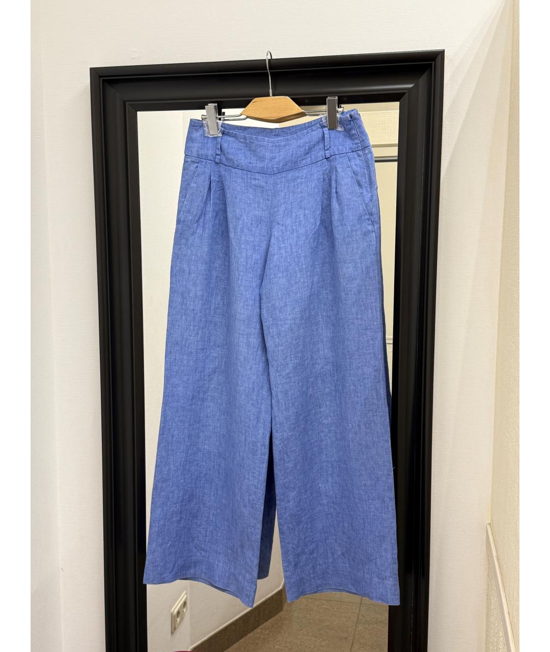 MAX MARA Голубые льняные брюки широкие, фото 7