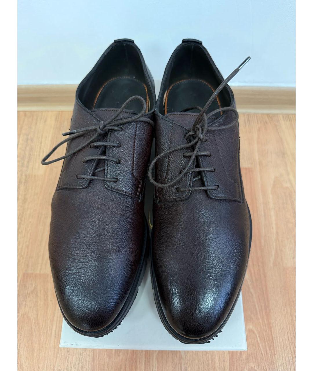 SANTONI Коричневые кожаные низкие ботинки, фото 2
