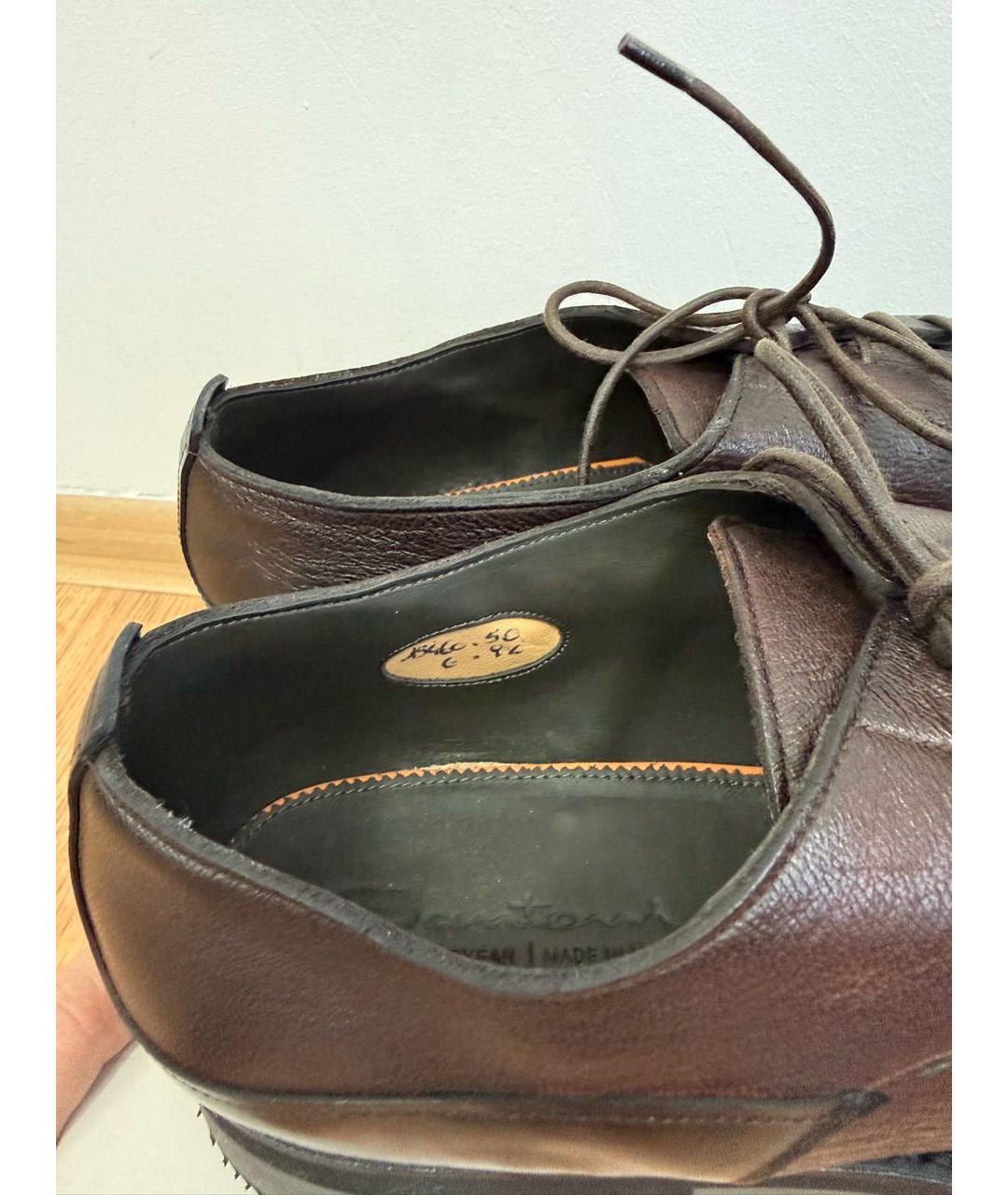 SANTONI Коричневые кожаные низкие ботинки, фото 5