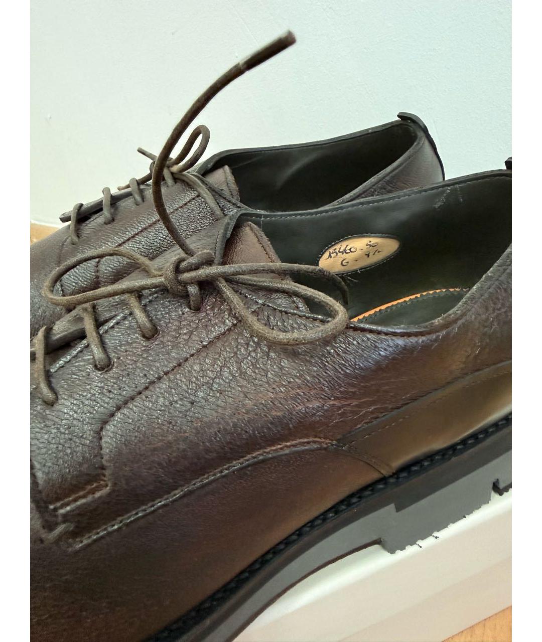 SANTONI Коричневые кожаные низкие ботинки, фото 3