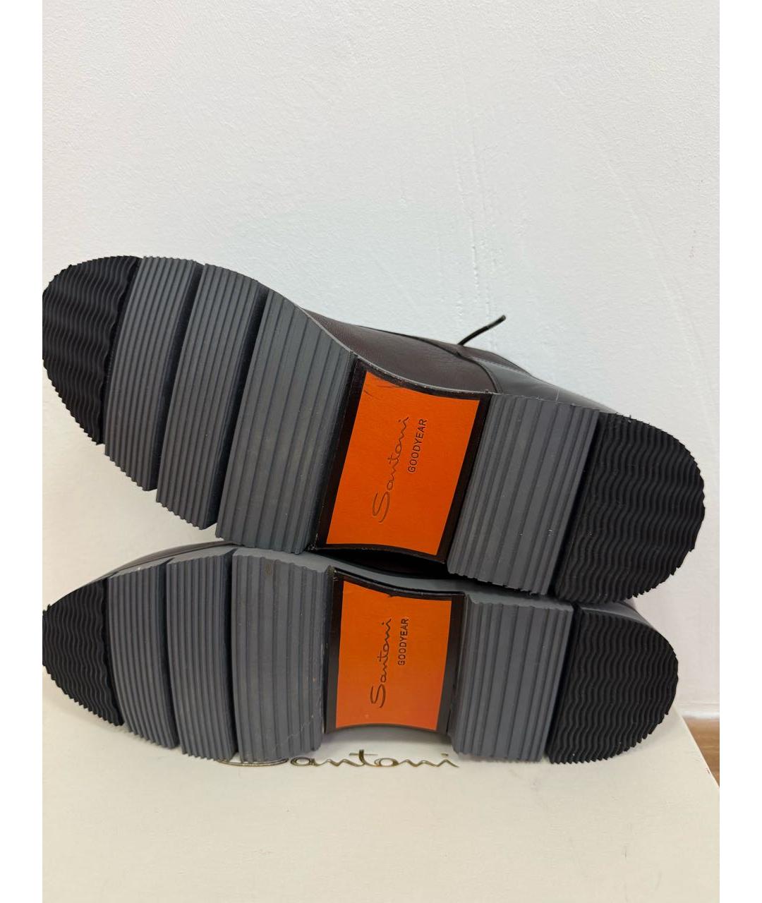 SANTONI Коричневые кожаные низкие ботинки, фото 7