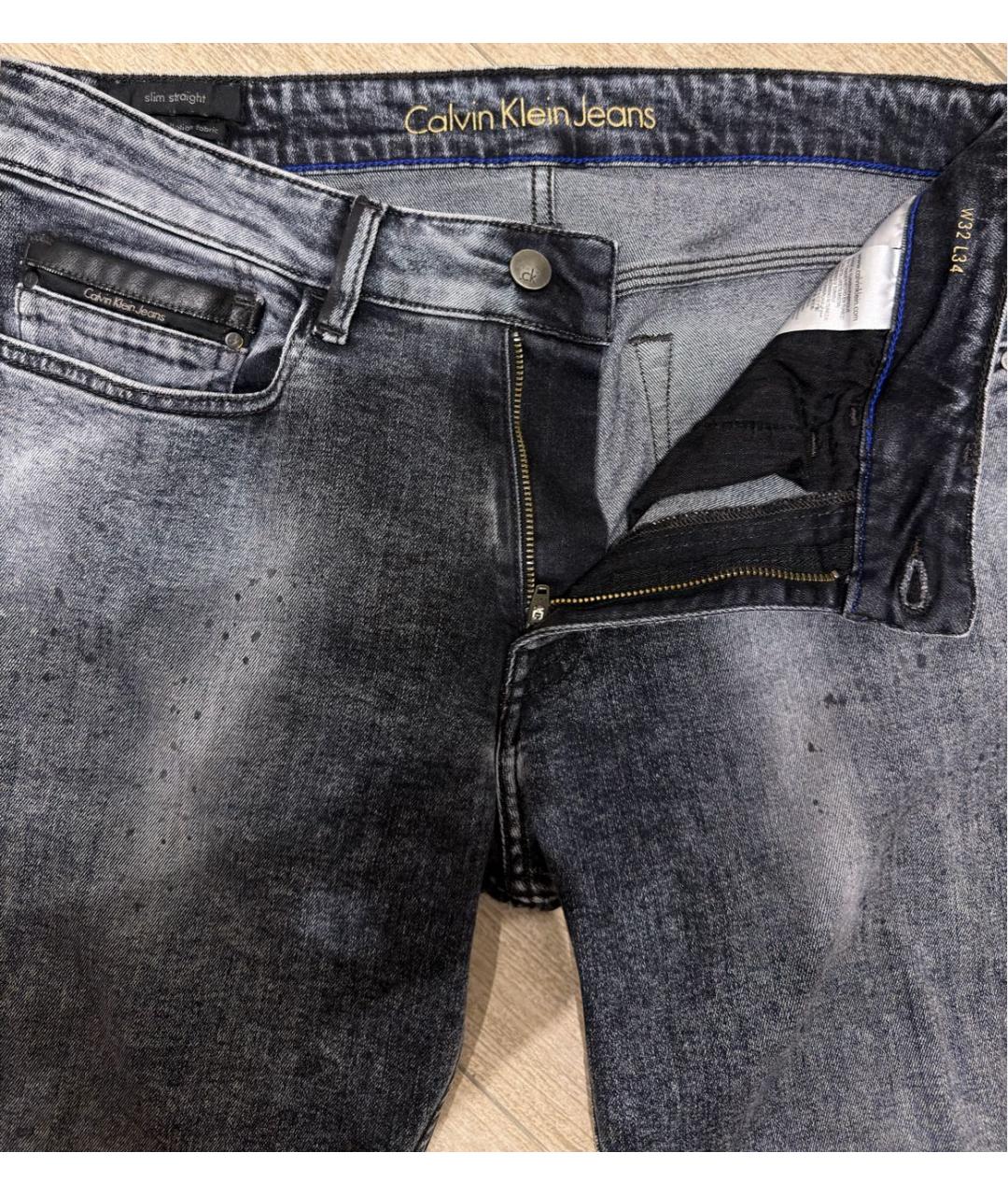 CALVIN KLEIN Серые хлопко-полиэстеровые джинсы скинни, фото 3
