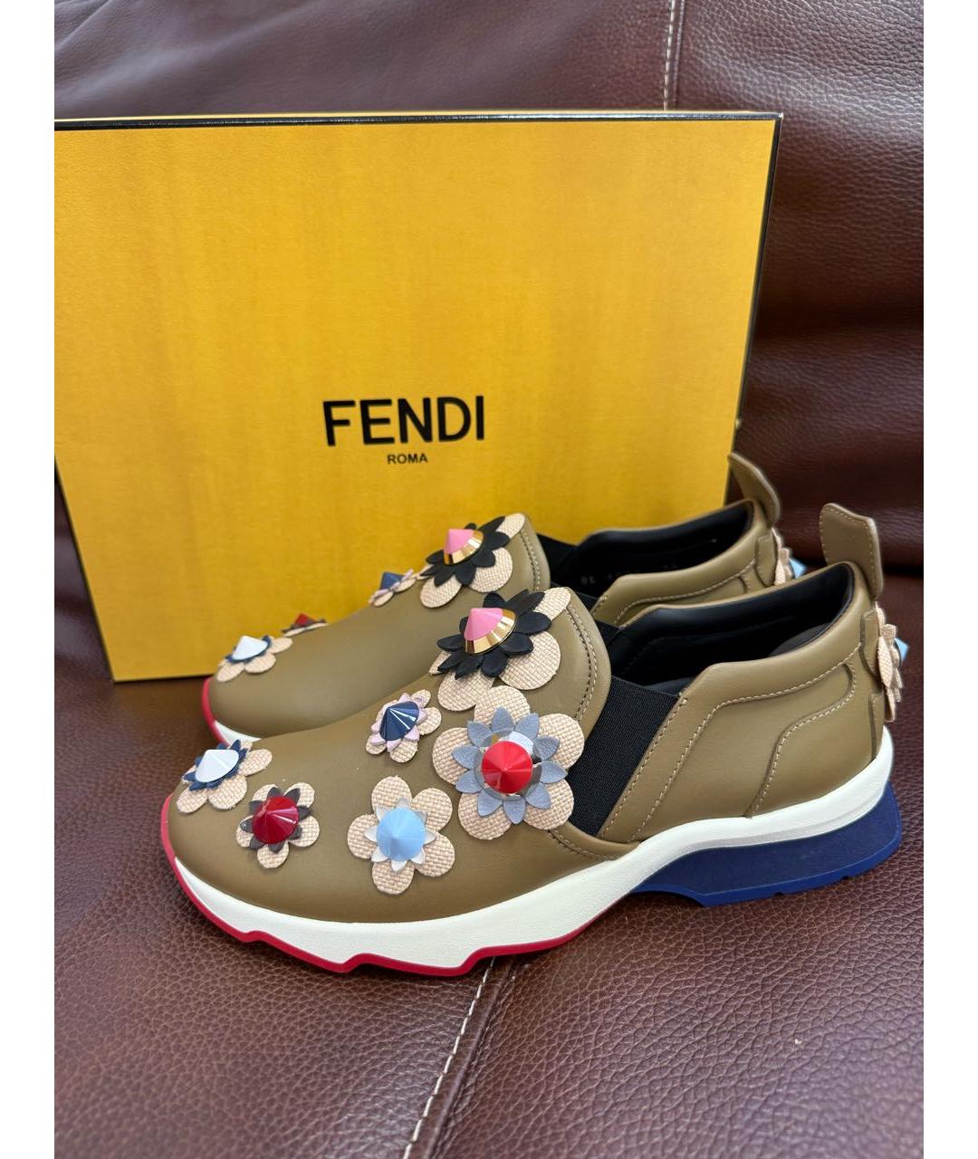 FENDI Хаки кожаные лоферы, фото 8