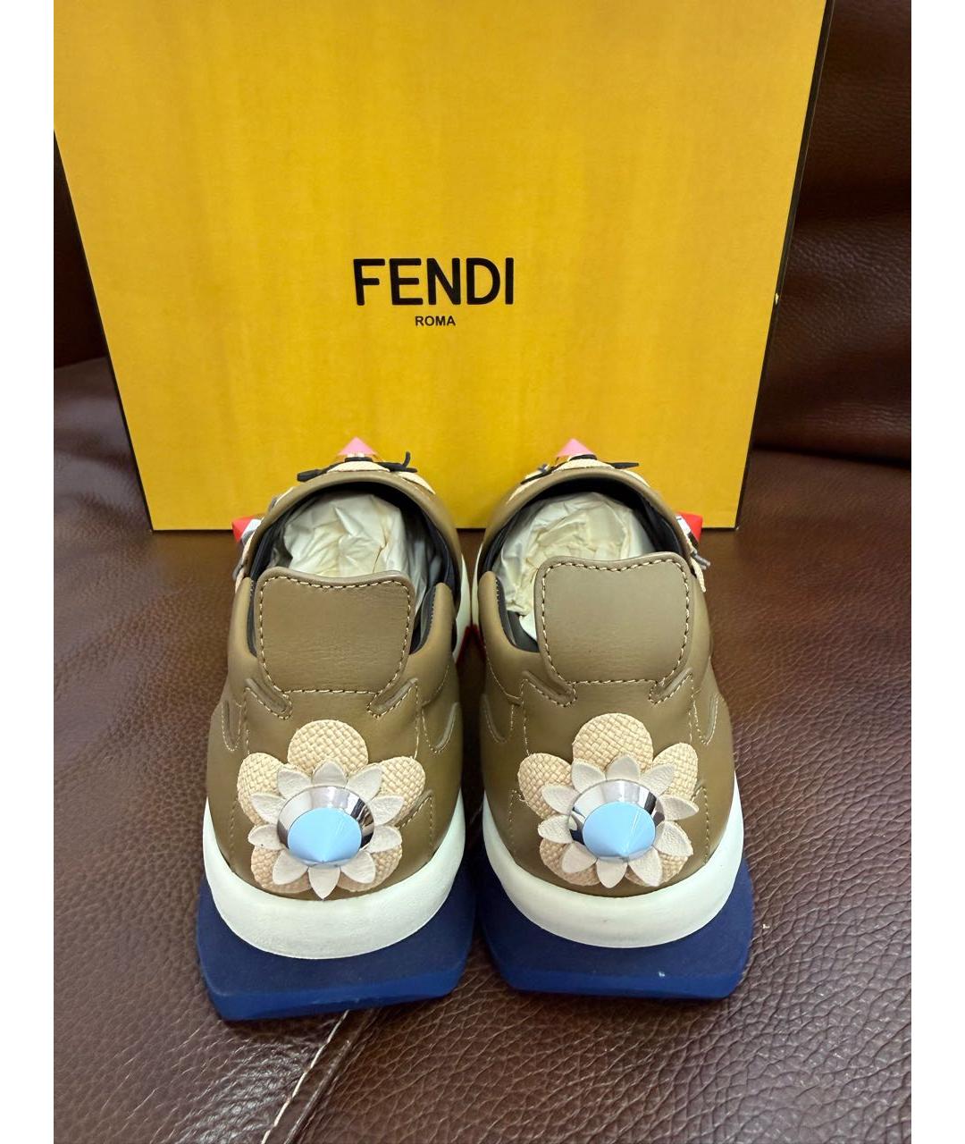 FENDI Хаки кожаные лоферы, фото 4