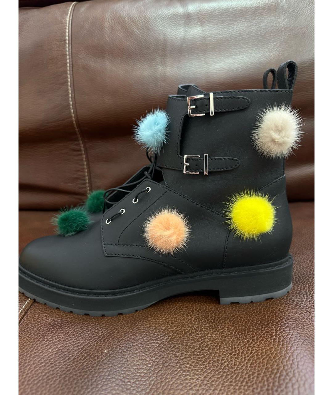 FENDI Черные кожаные ботинки, фото 3