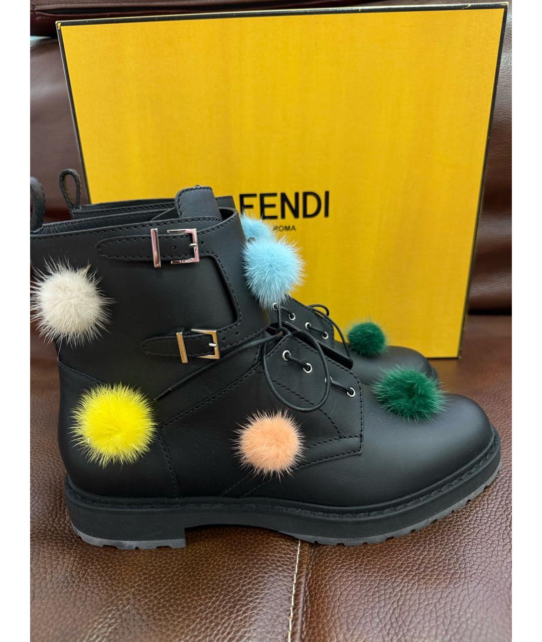 FENDI Черные кожаные ботинки, фото 2