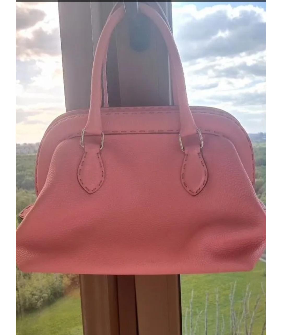 FENDI Розовая кожаная сумка с короткими ручками, фото 2
