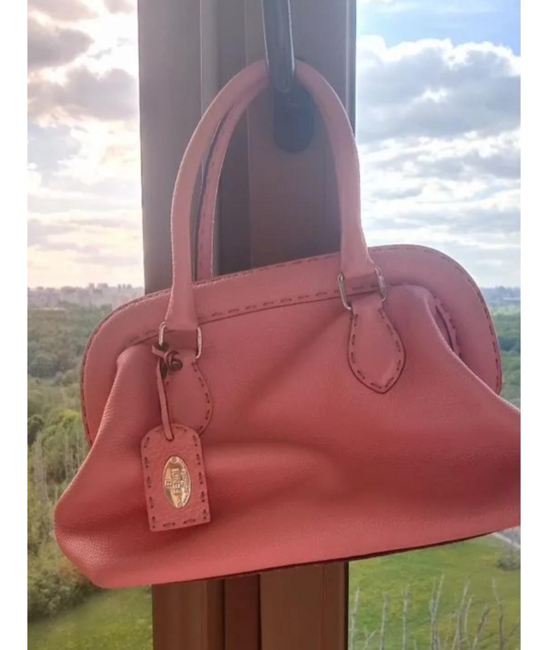 FENDI Розовая кожаная сумка с короткими ручками, фото 5
