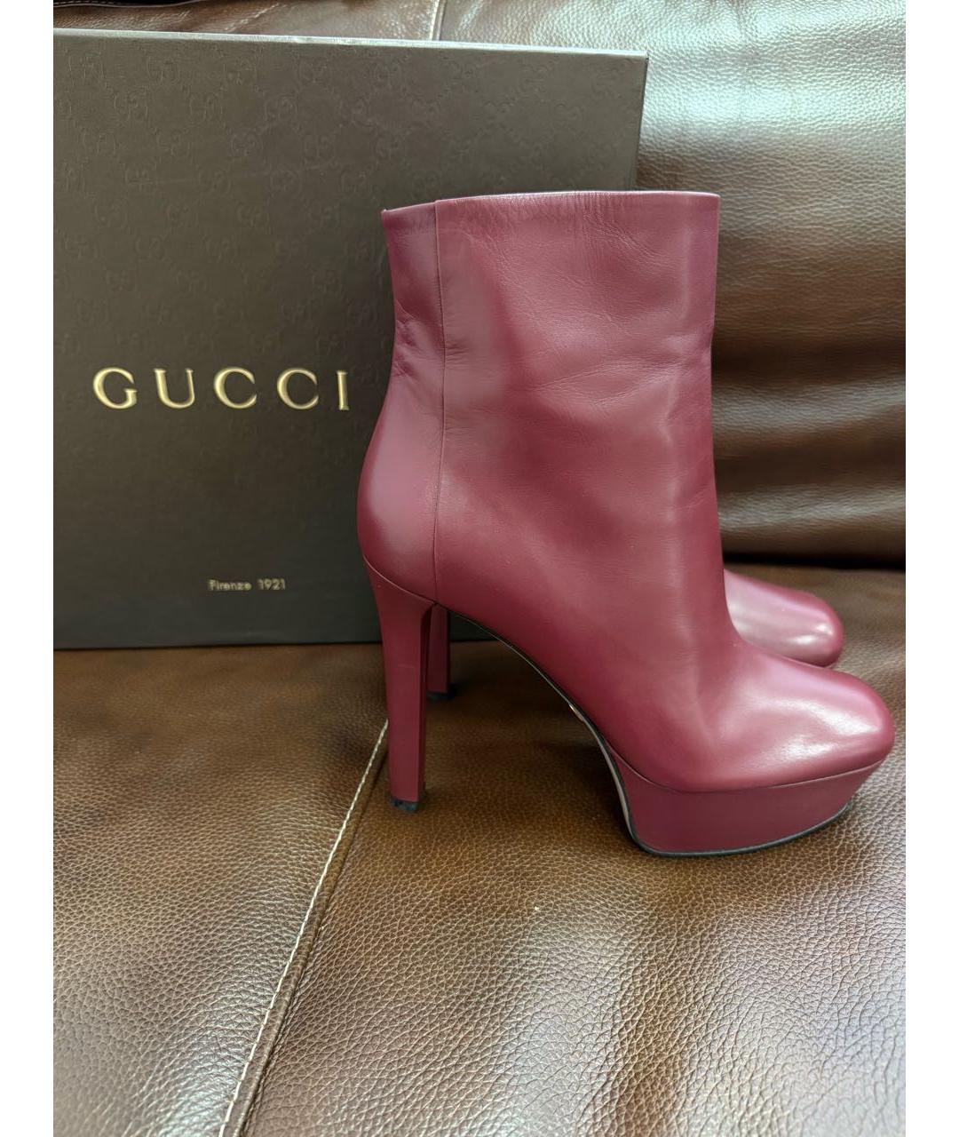 GUCCI Бордовые кожаные ботильоны, фото 2