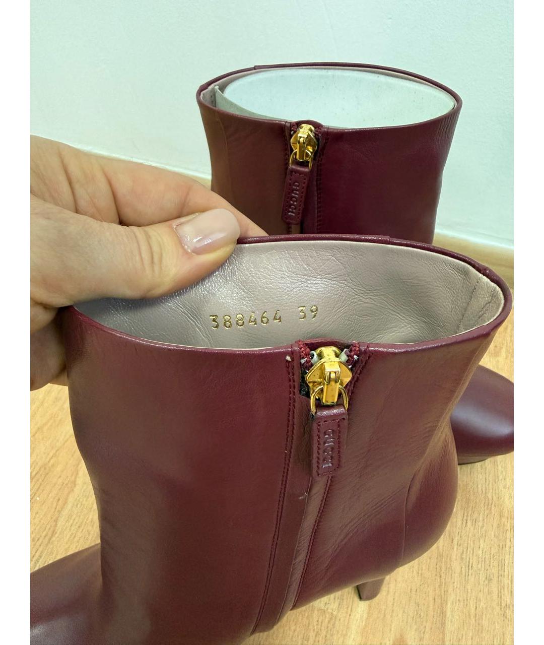 GUCCI Бордовые кожаные ботильоны, фото 7
