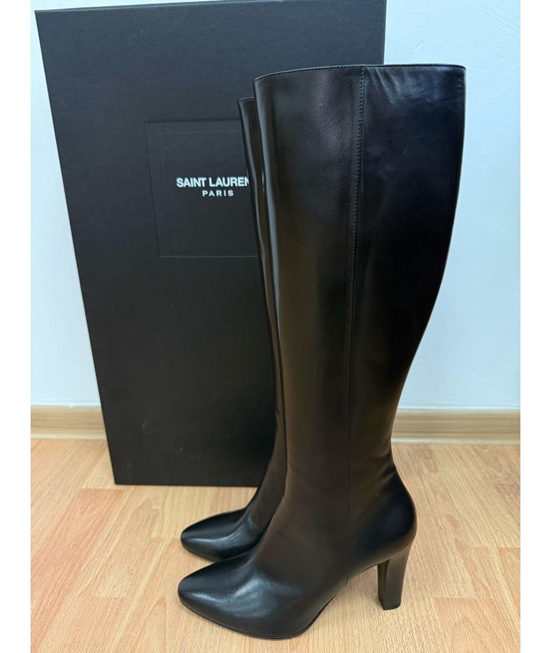 SAINT LAURENT Черные кожаные сапоги, фото 2