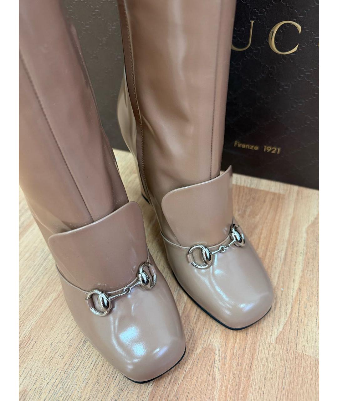 GUCCI Бежевые сапоги из лакированной кожи, фото 4