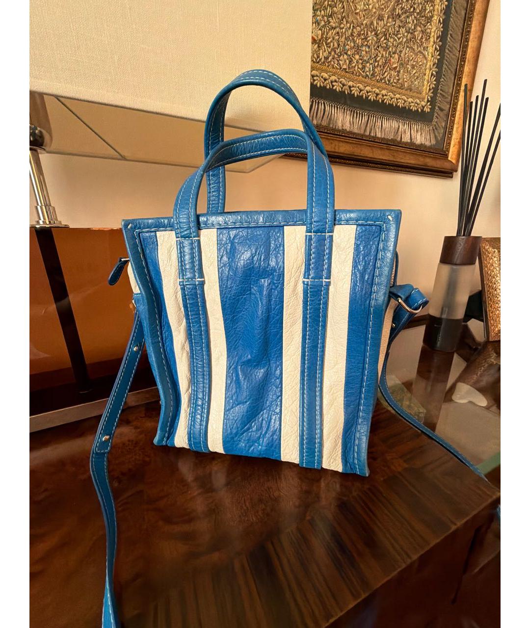 BALENCIAGA Голубая кожаная сумка тоут, фото 3