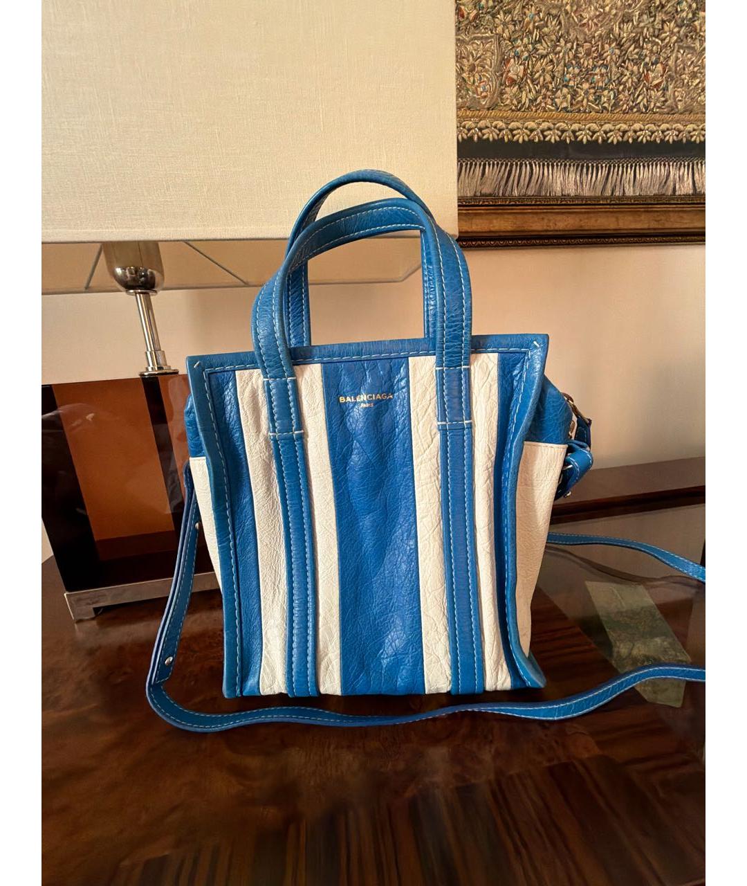 BALENCIAGA Голубая кожаная сумка тоут, фото 5