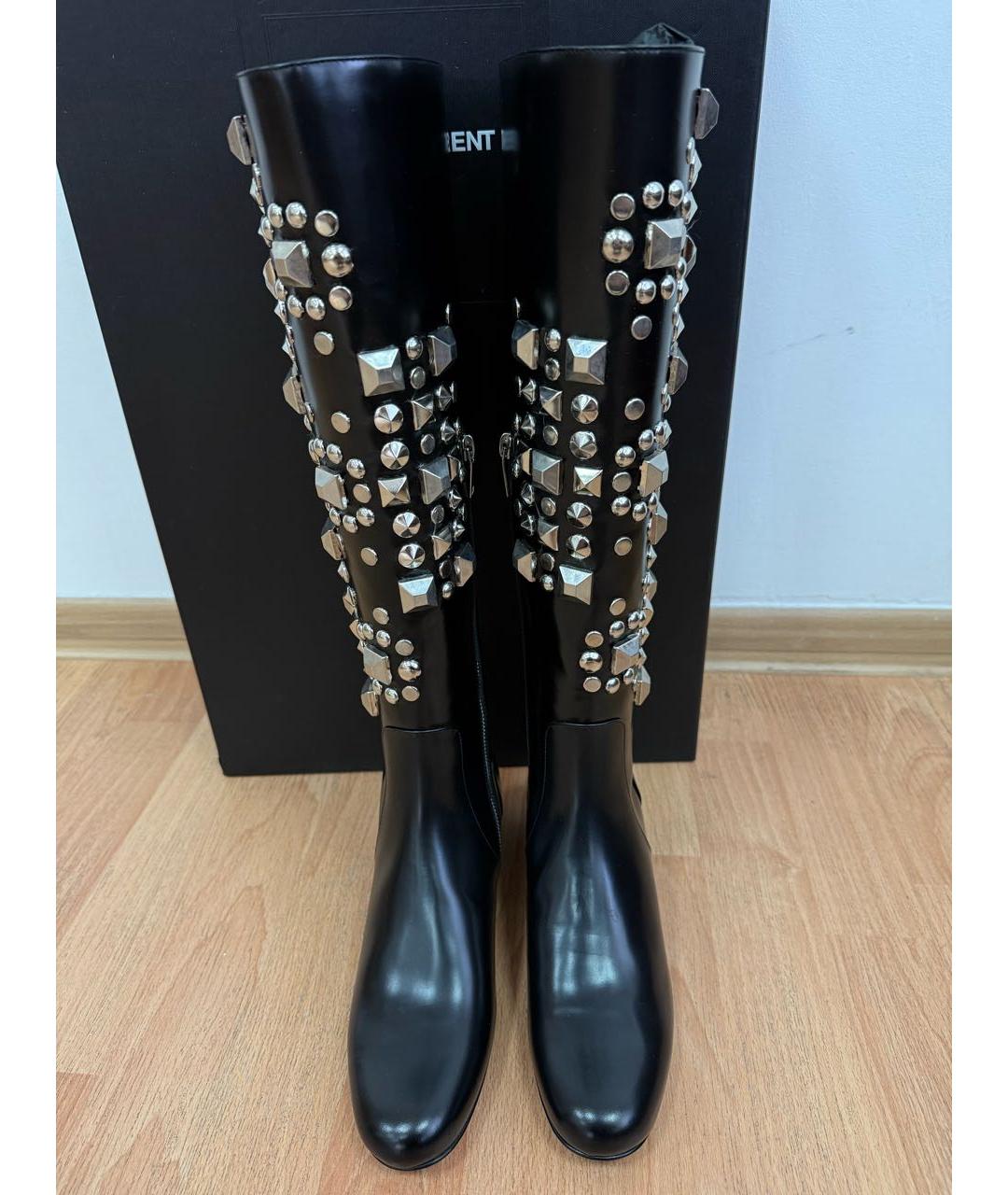 SAINT LAURENT Черные кожаные сапоги, фото 5