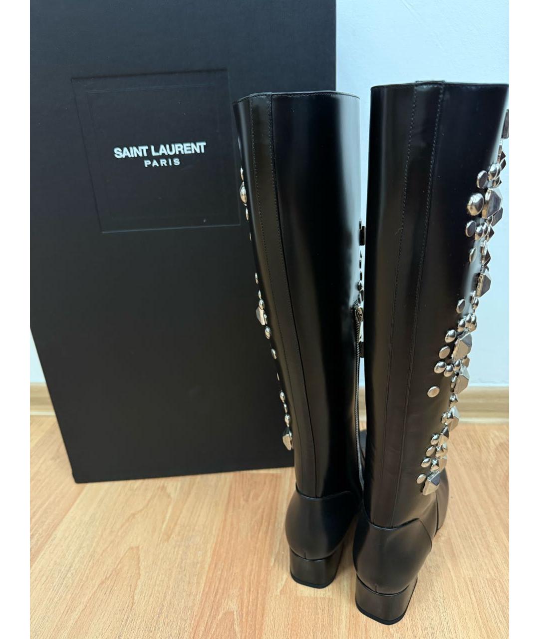 SAINT LAURENT Черные кожаные сапоги, фото 7