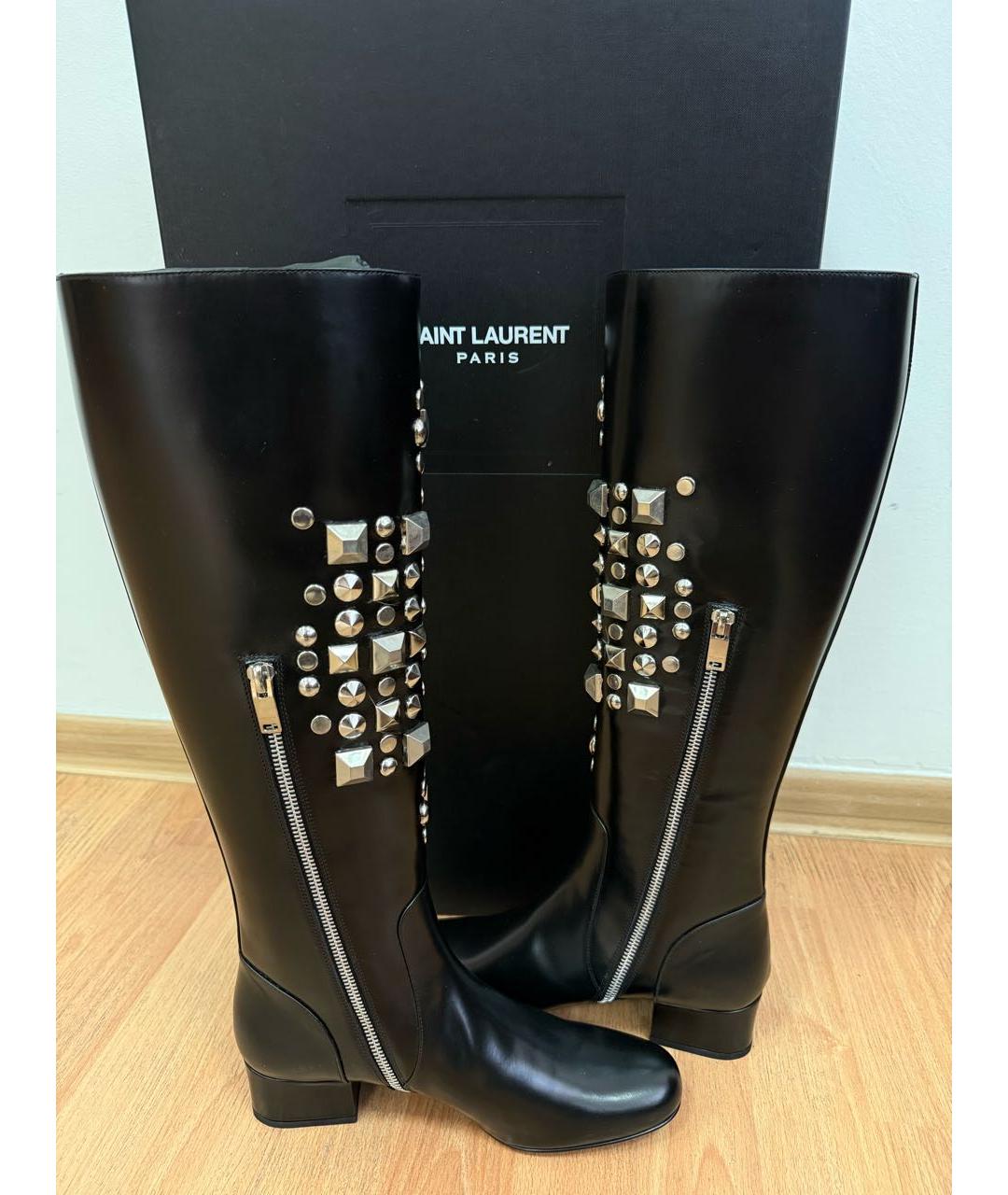 SAINT LAURENT Черные кожаные сапоги, фото 3