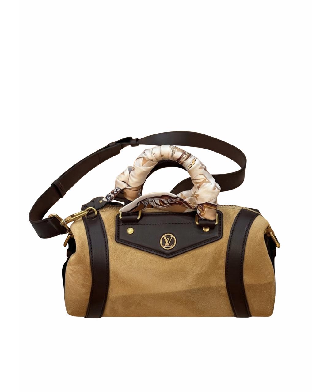 LOUIS VUITTON Бежевая замшевая сумка с короткими ручками, фото 1
